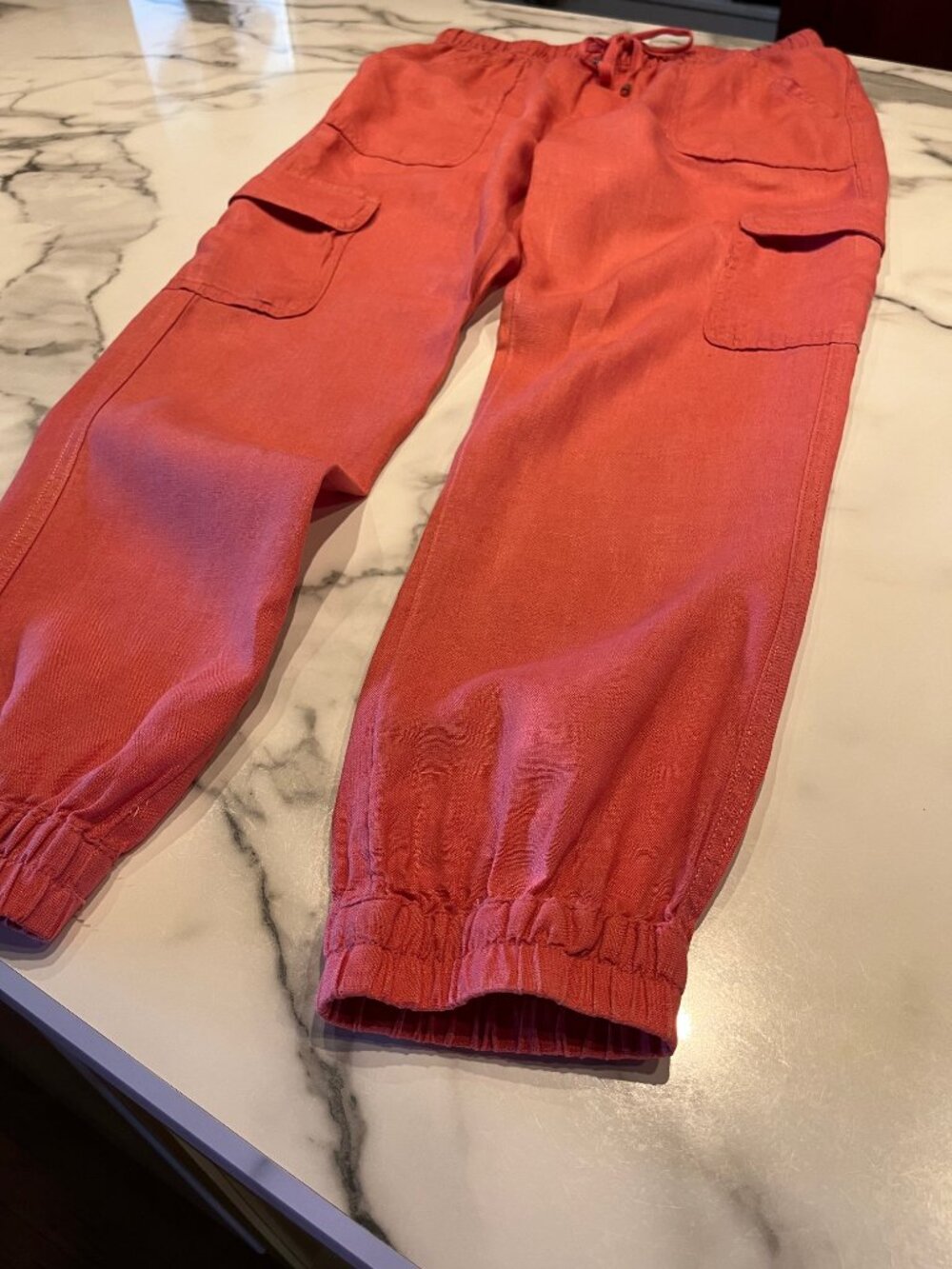 Nicole Miller New York 100% Linen Cargo Jogger Pants Pink/Coral Small